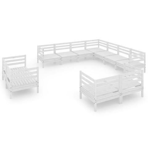 Salon de jardin meuble d'extérieur ensemble de mobilier 11 pièces bois de pin massif blanc 02_0015497 Salon de jardin meuble d'extérieur ensemble de mobilier 11 pièces bois de pin massif blanc 02_0015497