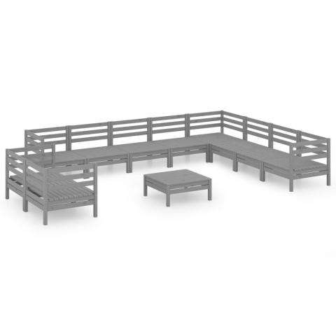 Salon de jardin meuble d'extérieur ensemble de mobilier 11 pièces bois de pin massif gris 02_0015500