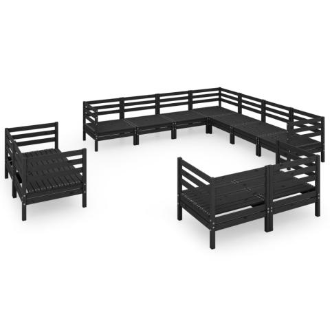 Salon de jardin meuble d'extérieur ensemble de mobilier 11 pièces bois de pin massif noir 02_0015507 Salon de jardin meuble d'extérieur ensemble de mobilier 11 pièces bois de pin massif noir 02_0015507