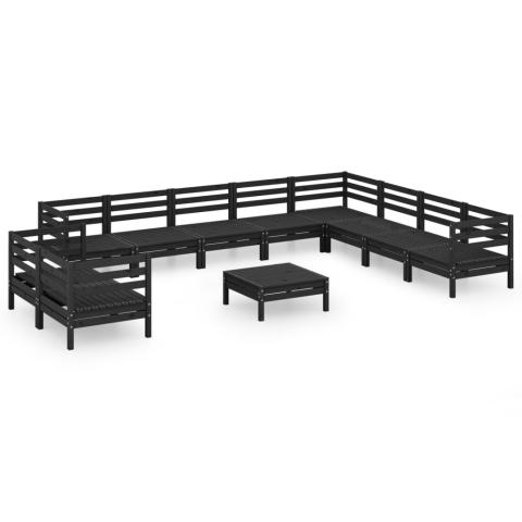 Salon de jardin meuble d'extérieur ensemble de mobilier 11 pièces bois de pin massif noir 02_0015508