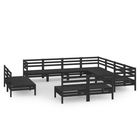 Salon de jardin meuble d'extérieur ensemble de mobilier 11 pièces bois de pin massif noir 02_0015509
