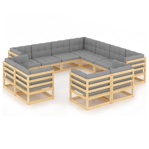 Salon de jardin meuble d'extérieur ensemble de mobilier 11 pièces avec coussins bois de pin massif 02_0015311