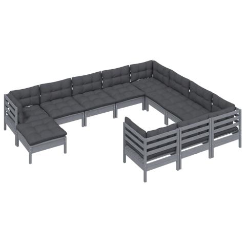 Salon de jardin meuble d'extérieur ensemble de mobilier 11 pièces avec coussins gris bois de pin 02_0015330 Salon de jardin meuble d'extérieur ensemble de mobilier 11 pièces avec coussins gris bois de pin 02_0015330