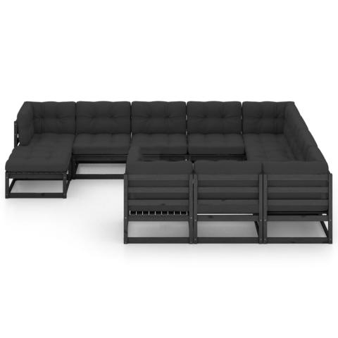 Salon de jardin meuble d'extérieur ensemble de mobilier 11 pièces avec coussins noir bois de pin massif 02_0015388 Salon de jardin meuble d'extérieur ensemble de mobilier 11 pièces avec coussins noir bois de pin massif 02_0015388
