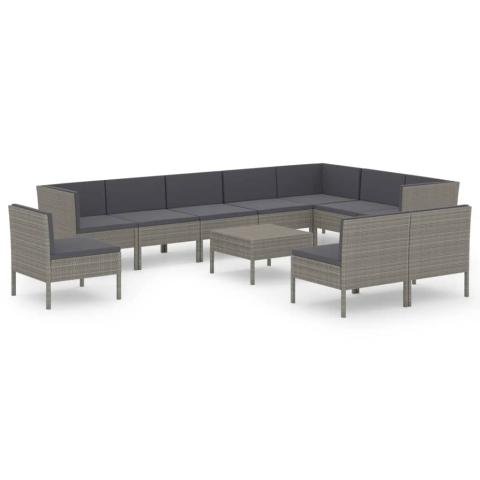 Salon de jardin meuble d'extérieur ensemble de mobilier 11 pièces avec coussins résine tressée gris 02_0015408