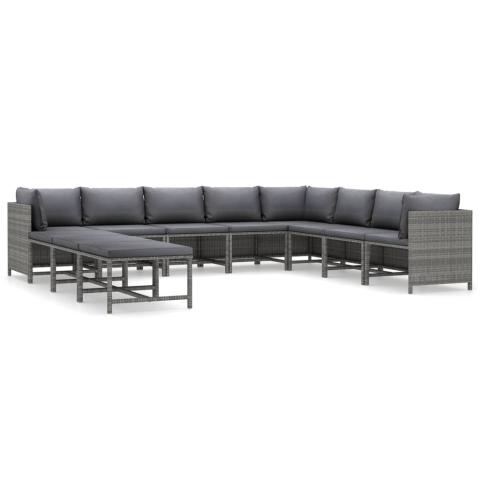 Salon de jardin meuble d'extérieur ensemble de mobilier 11 pièces avec coussins résine tressée gris 02_0015410