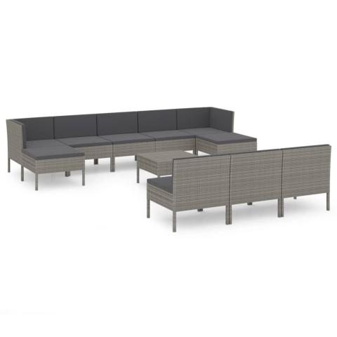 Salon de jardin meuble d'extérieur ensemble de mobilier 11 pièces avec coussins résine tressée gris 02_0015415