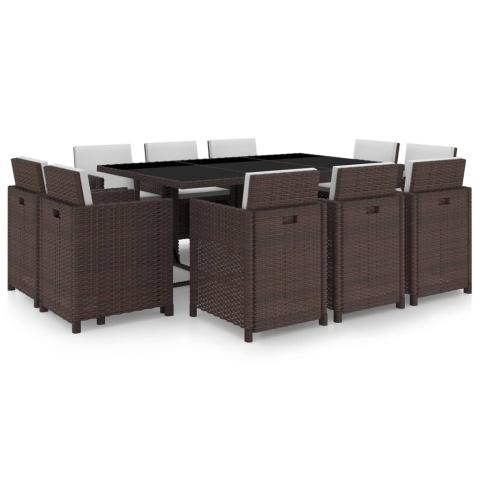 Salon de jardin meuble d'extérieur ensemble de mobilier 11 pièces avec coussins résine tressée marron 02_0015430 Salon de jardin meuble d'extérieur ensemble de mobilier 11 pièces avec coussins résine tressée marron 02_0015430