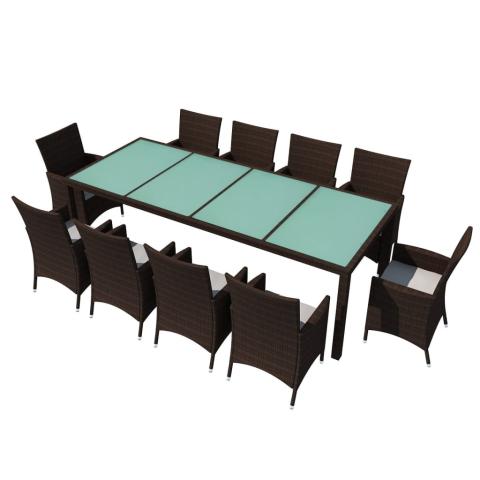Salon de jardin meuble d'extérieur ensemble de mobilier 11 pièces avec coussins résine tressée marron 02_0015433 Salon de jardin meuble d'extérieur ensemble de mobilier 11 pièces avec coussins résine tressée marron 02_0015433