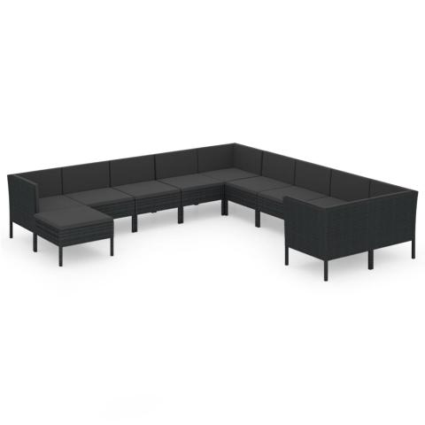 Salon de jardin meuble d'extérieur ensemble de mobilier 11 pièces avec coussins résine tressée noir 02_0015445 Salon de jardin meuble d'extérieur ensemble de mobilier 11 pièces avec coussins résine tressée noir 02_0015445