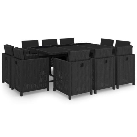 Salon de jardin meuble d'extérieur ensemble de mobilier 11 pièces avec coussins résine tressée noir 02_0015453