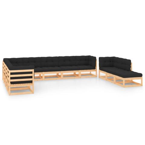 Salon de jardin meuble d'extérieur ensemble de mobilier 11 pièces avec coussins anthracite pin massif 02_0015287