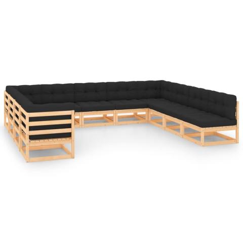Salon de jardin meuble d'extérieur ensemble de mobilier 11 pièces avec coussins anthracite pin massif 02_0015289 Salon de jardin meuble d'extérieur ensemble de mobilier 11 pièces avec coussins anthracite pin massif 02_0015289