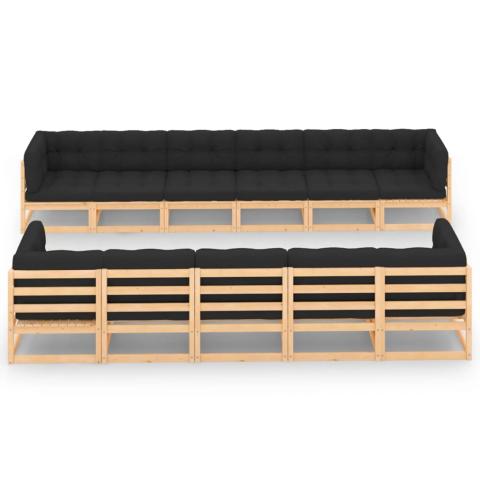 Salon de jardin meuble d'extérieur ensemble de mobilier 11 pièces avec coussins anthracite pin massif 02_0015292