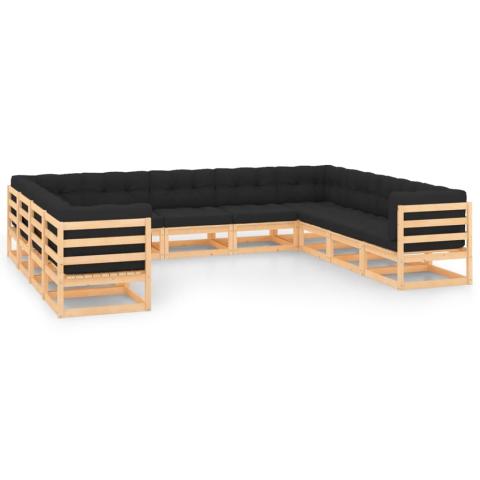Salon de jardin meuble d'extérieur ensemble de mobilier 11 pièces avec coussins anthracite pin massif 02_0015293 Salon de jardin meuble d'extérieur ensemble de mobilier 11 pièces avec coussins anthracite pin massif 02_0015293