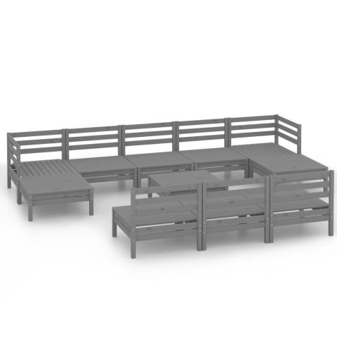 Salon de jardin meuble d'extérieur ensemble de mobilier 11 pièces gris bois de pin massif 02_0015519
