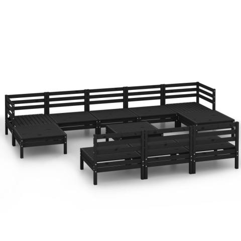 Salon de jardin meuble d'extérieur ensemble de mobilier 11 pièces noir bois de pin massif 02_0015524