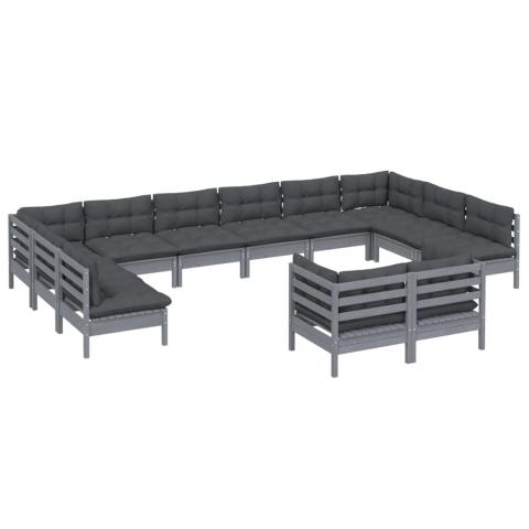 Salon de jardin meuble d'extérieur ensemble de mobilier 12 pièces avec coussins gris bois de pin massif 02_0015578 Salon de jardin meuble d'extérieur ensemble de mobilier 12 pièces avec coussins gris bois de pin massif 02_0015578