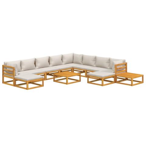 Salon de jardin meuble d'extérieur ensemble de mobilier 12 pièces avec coussins gris clair bois massif 02_0015586