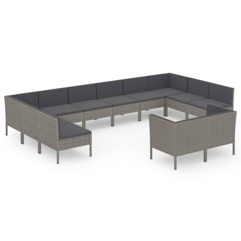 Salon de jardin meuble d'extérieur ensemble de mobilier 12 pièces avec coussins résine tressée gris 02_0015644