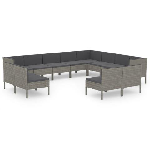Salon de jardin meuble d'extérieur ensemble de mobilier 12 pièces avec coussins résine tressée gris 02_0015645