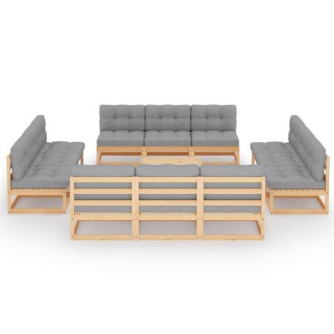 Salon de jardin meuble d'extérieur ensemble de mobilier 13 pièces avec coussins bois de pin massif 02_0015730