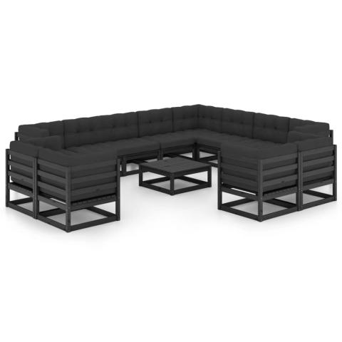 Salon de jardin meuble d'extérieur ensemble de mobilier 13 pièces avec coussins noir bois de pin massif 02_0015766 Salon de jardin meuble d'extérieur ensemble de mobilier 13 pièces avec coussins noir bois de pin massif 02_0015766