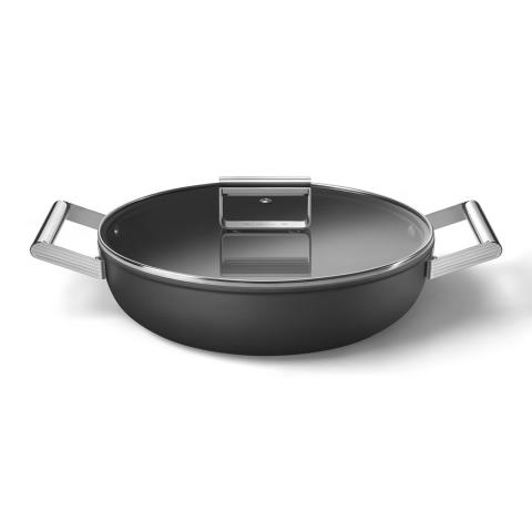 Sauteuse aluminium antiadhésive 28 cm noir mat avec couvercle en verre trempé Smeg