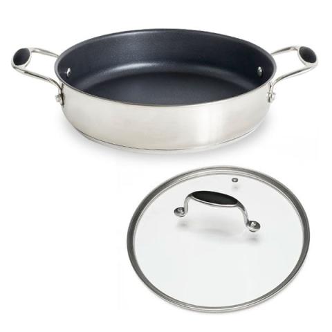 Sauteuse anti-adhérente avec anses Excell'Inox 28 cm et couvercle en verre Mathon