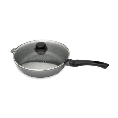 Sauteuse revêtement Dur comme la pierre 24 cm et couvercle en verre Mathon