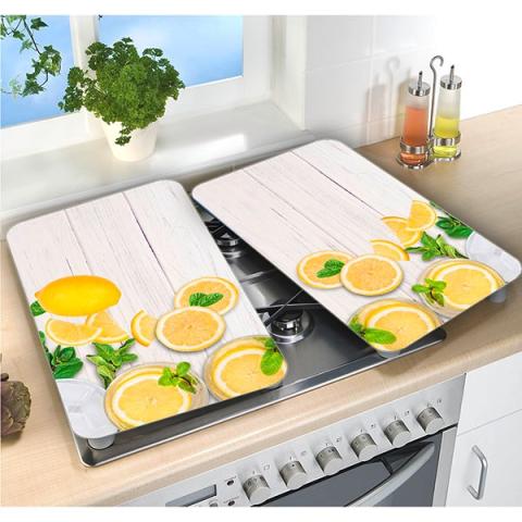 Set 2 couvre-plaques protection motif Citrons Wenko by Maximex