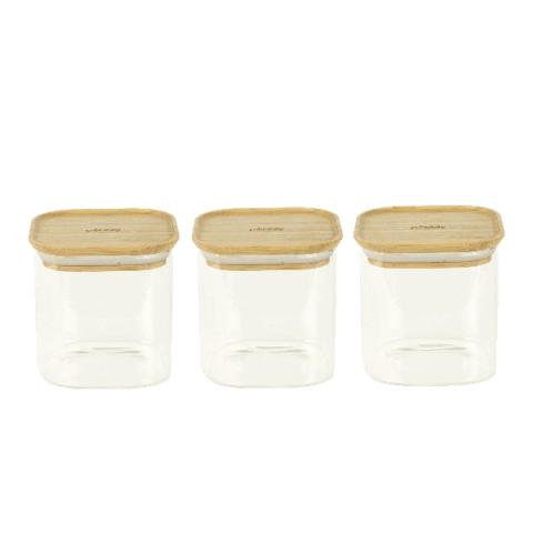 Set de 3 boites carrées verre et bambou 800 ml Pebbly