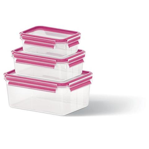 Set de 3 boîtes Clip & Close framboise 0,55L, 1L et 2,3L Emsa