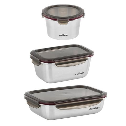 Set de 3 boîtes de conservation en inox 920ml, 980ml et 1900ml compatibles micro-ondes Cuitisan