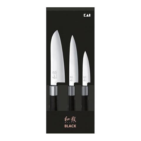 Set 3 couteaux 10 cm,15 cm,18 cm Wasabi Black Kai