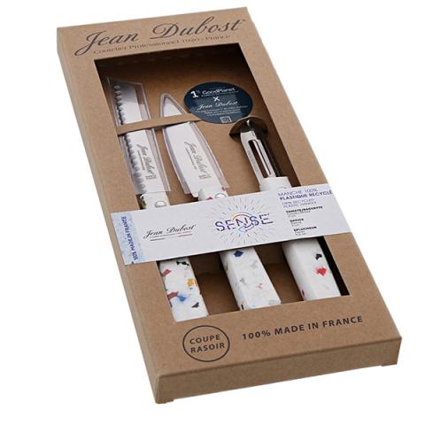 Set 3 couteaux de cuisine inox Sense® manche en plastique recyclé Jean Dubost Set 3 couteaux de cuisine inox Sense® manche en plastique recyclé Jean Dubost