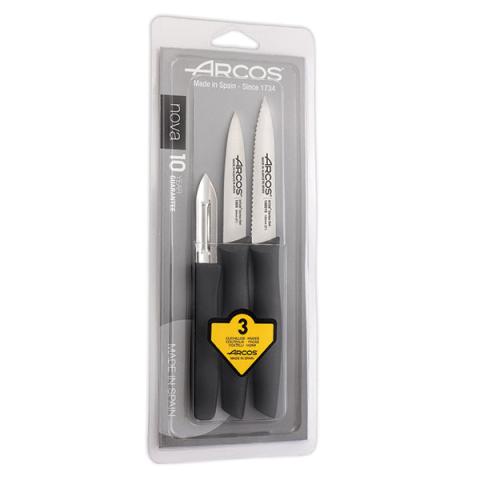 Set 3 couteaux d'office Nova coloris noir Arcos