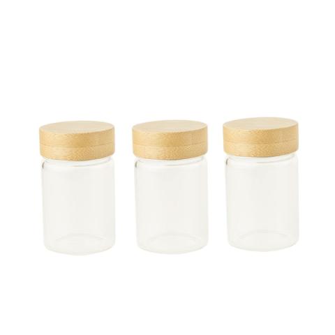 Set de 3 pots en verre avec couvercle bambou 75 ml Pebbly
