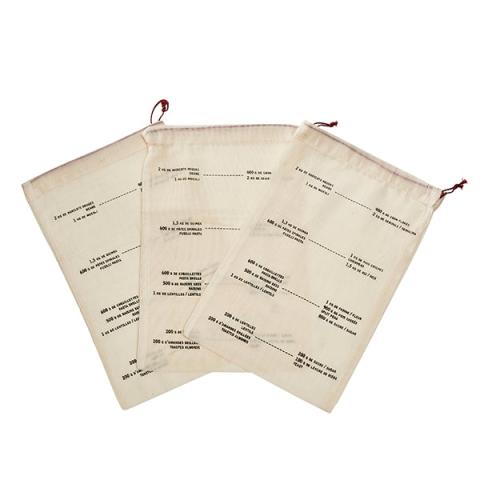 Set de 3 sacs coton gradués Elicuisine Set de 3 sacs coton gradués Elicuisine