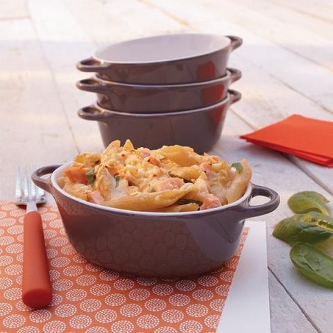 Set 4 petits plats à four individuels gris-taupe en céramique émaillée 350 ml Mathon