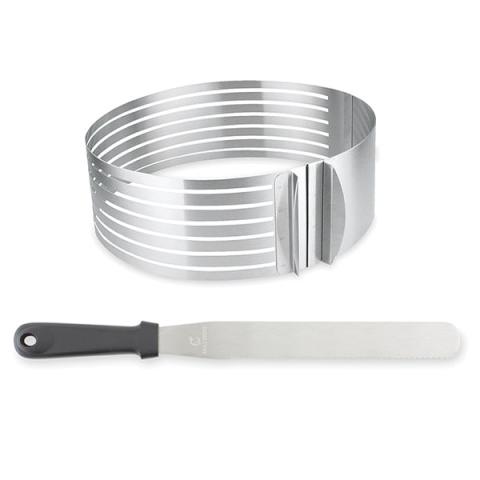 Set couteau à génoise spatule à glaçage et cercle à trancher extensible inox Mathon