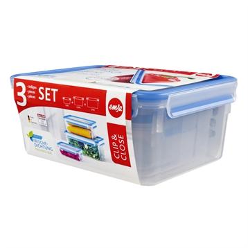 Set de 3 boîtes rectangulaires Clip & Close bleu 1 2,3 3,7 L Emsa