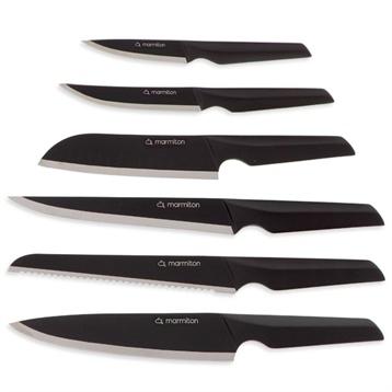 Set de 6 couteaux Passion : office, utile, à découper, à pain, chef et santoku Marmiton Set de 6 couteaux Passion : office, utile, à découper, à pain, chef et santoku Marmiton