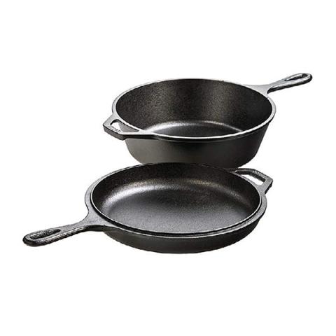 Set poêle 26 cm et sauteuse 3L en fonte naturelle avec double poignées Lodge
