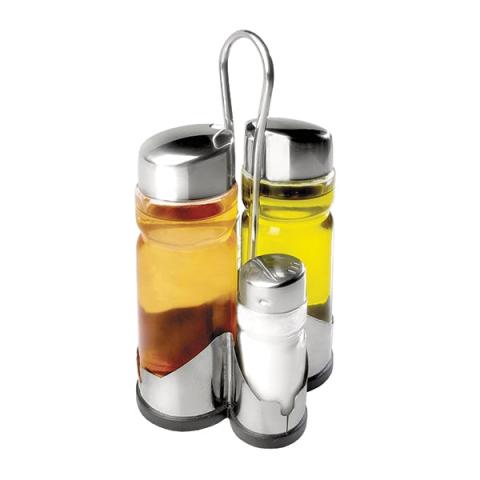 Set vinaigrier 4 pièces en verre et inox - Huiles, vinaigre, sel et poivre Ibili Set vinaigrier 4 pièces en verre et inox - Huiles, vinaigre, sel et poivre Ibili
