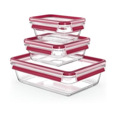 TEFAL Masterseal Fresh Lot 3 Boîtes de conservation, Verre, 0,45L / 0,8L / 2L, Conservation, Empilable, Compatible four N105091