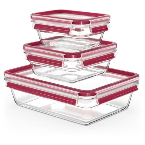 Tefal - Masterseal Fresh Lot 3 Boîtes de conservation, Verre, 0,45L / 0,8L / 2L, Conservation, Empilable, Compatible four N1050910