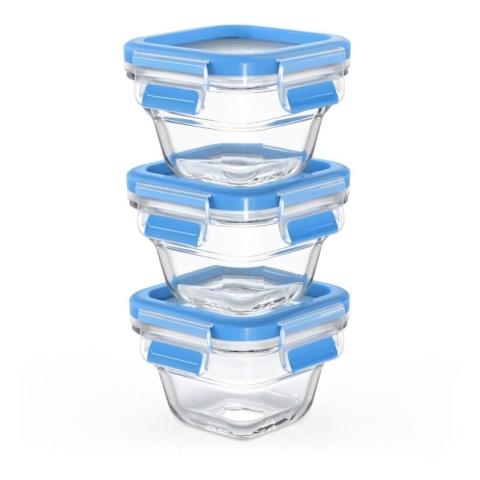 Tefal - Masterseal Glass Bébé, Lot de 3 boîtes de conservation alimentaire 0,18 l, Compatible four et congélateur N1050710