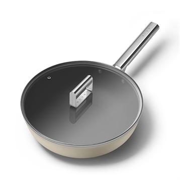 Wok aluminium antiadhésif 30 cm crème mat Smeg