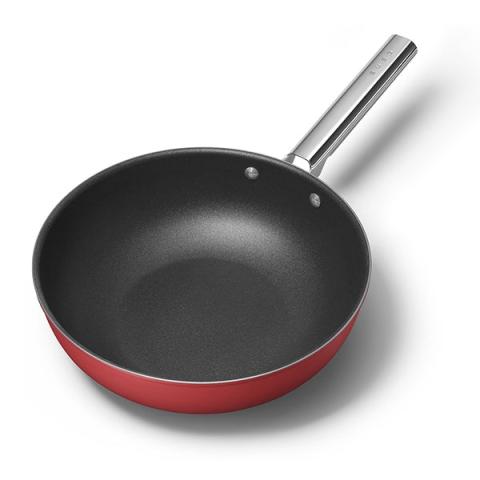 Wok aluminium antiadhésif 30 cm rouge mat Smeg Wok aluminium antiadhésif 30 cm rouge mat Smeg